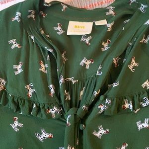 Anthropologie Maeve Adagio Ruffle Blouse Green Dog